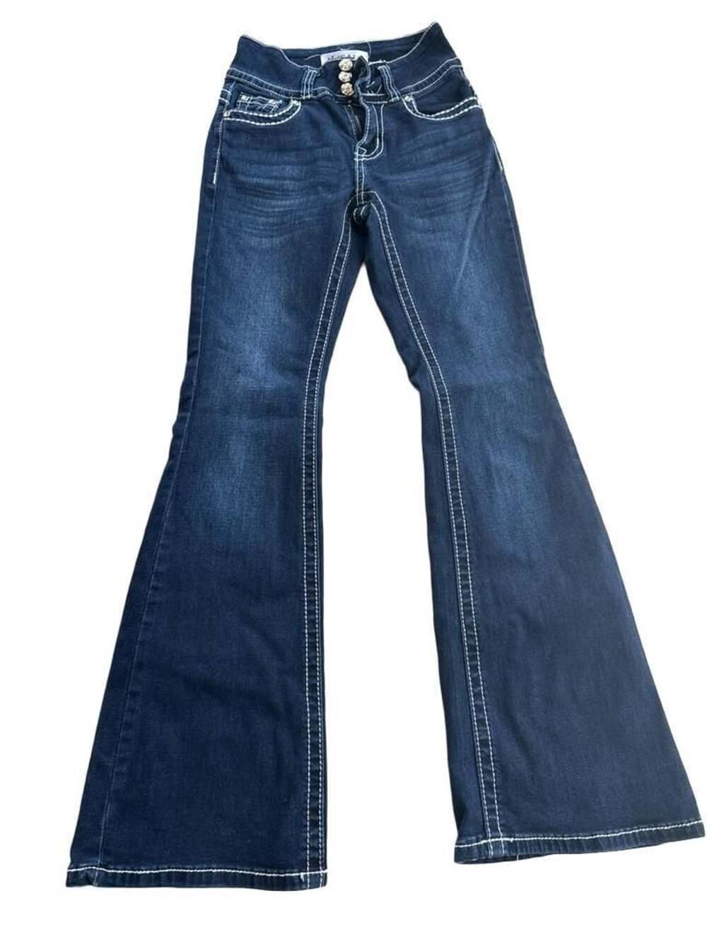 Y Jeans Los Angeles Dark Wash Flare Jeans with Embroidered Rhinestone Pockets